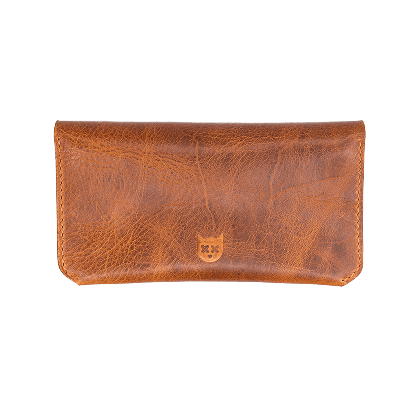 Handmade waxy cognac leather tobacco pouch closed