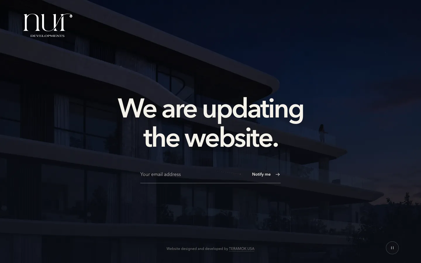 NUR Developments coming-soon page, lights off