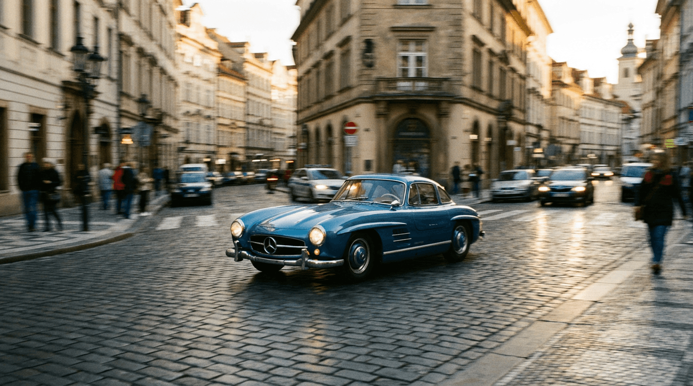 Mercedes Oldtimer in urbaner Gegend