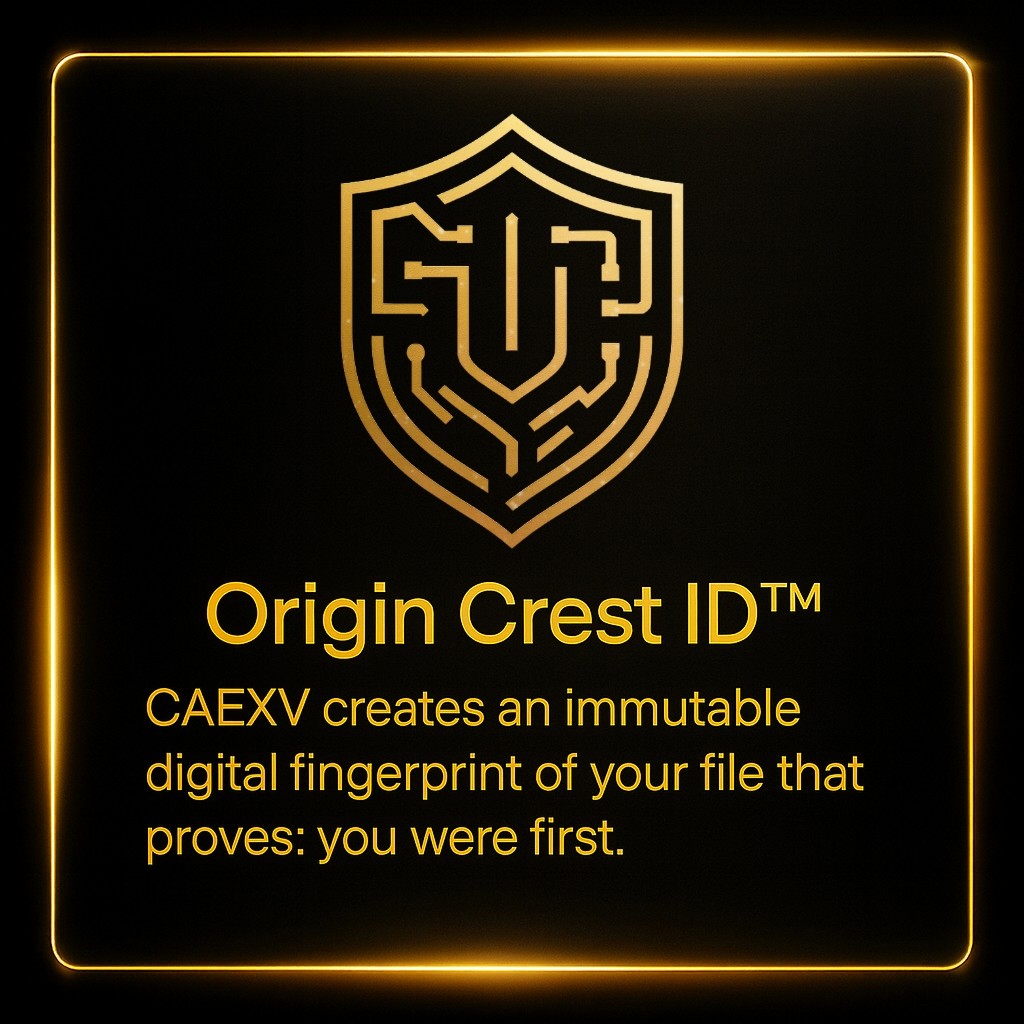 Origin Crest ID digital fingerprint and proof of origin interface.