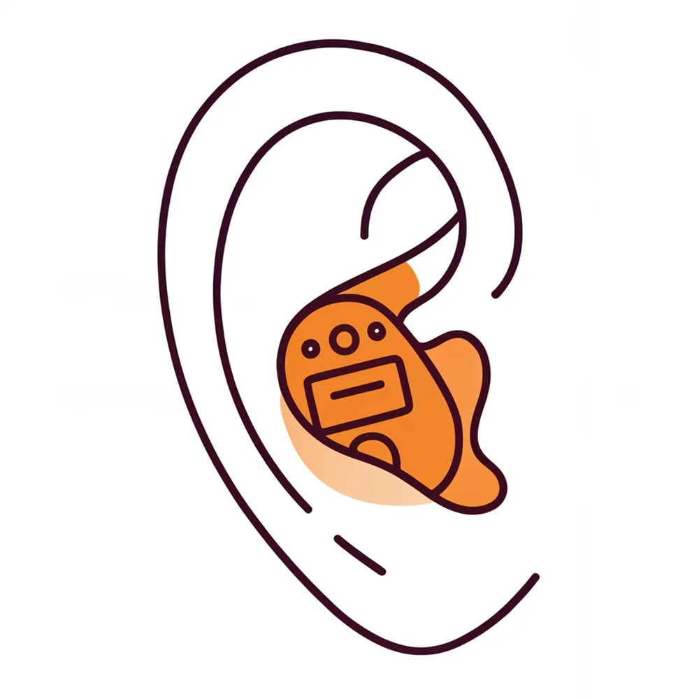 Close-up of a human ear, showcasing its shape and contours. Hair can be seen partially covering the ear.