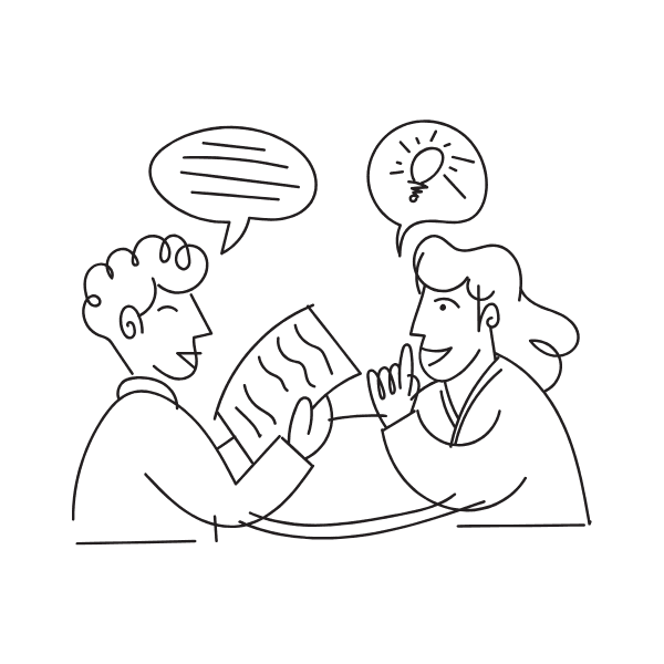 line art drawing of a collaborative working process