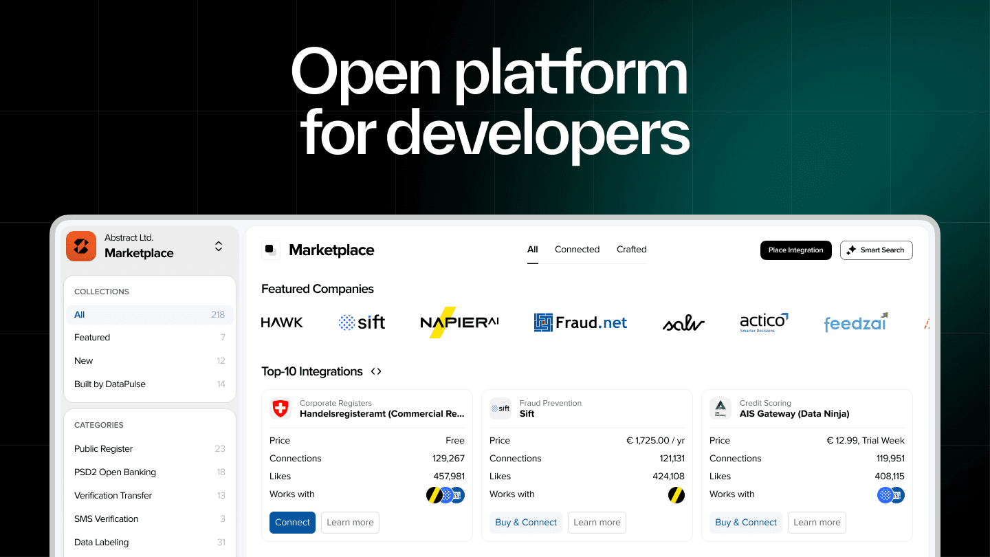Home page of a service for developers and compliance managers