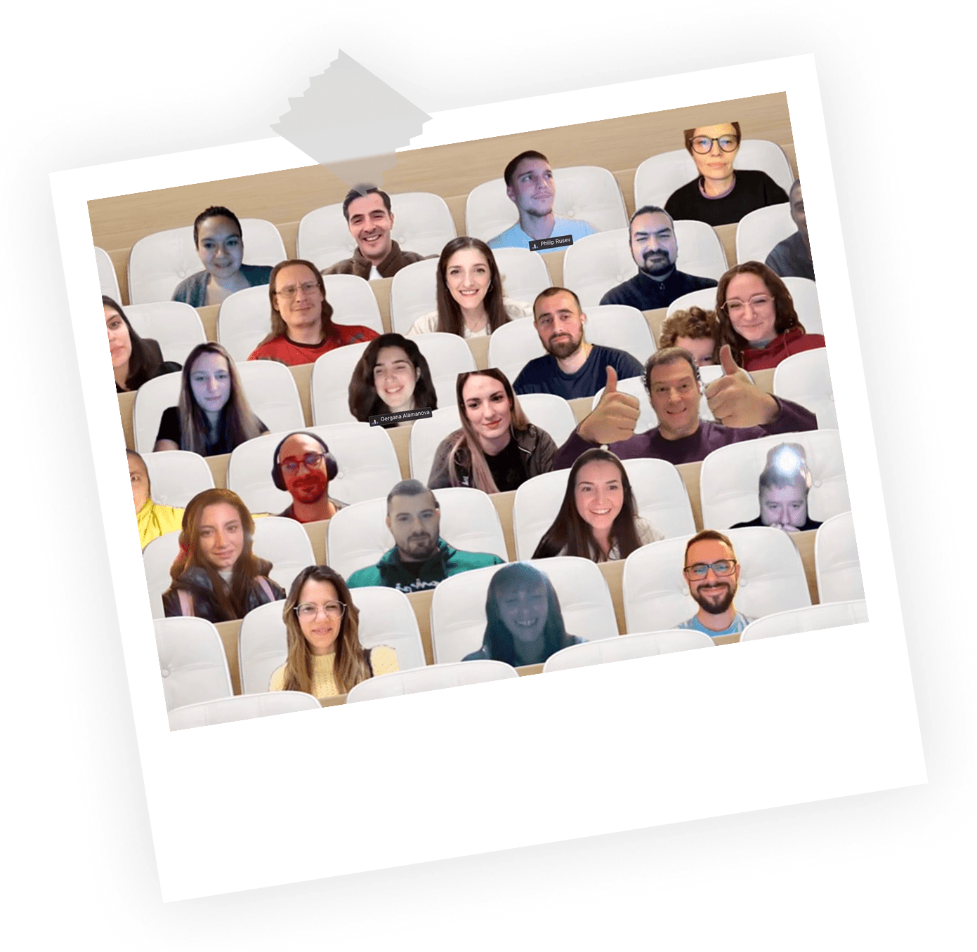 A grpup photo of designt stidents during an online lecture