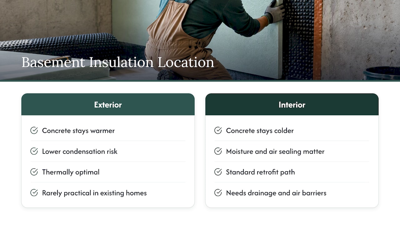 Exterior and interior basement insulation comparison