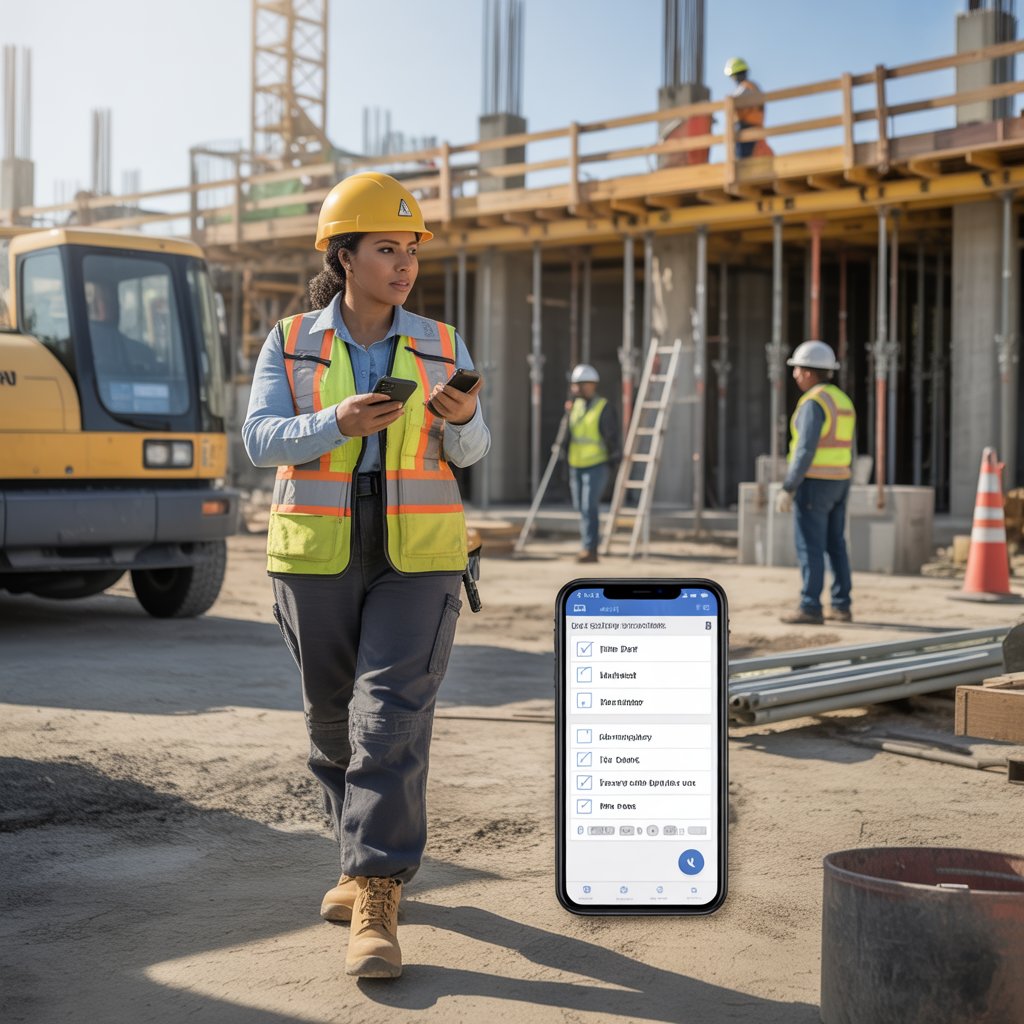 Man UsingTyros® mobile app screen showing digital flow module to fill and submit operational forms Laptop