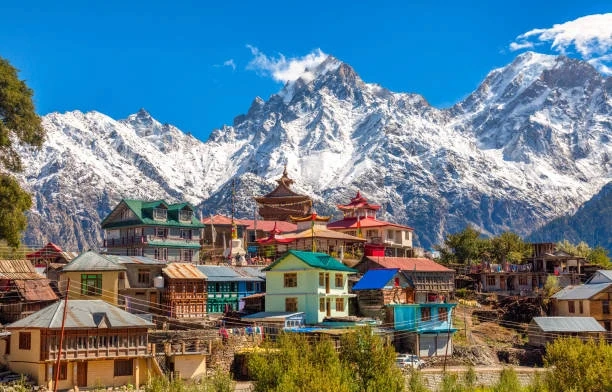 Himalayan village with peaks