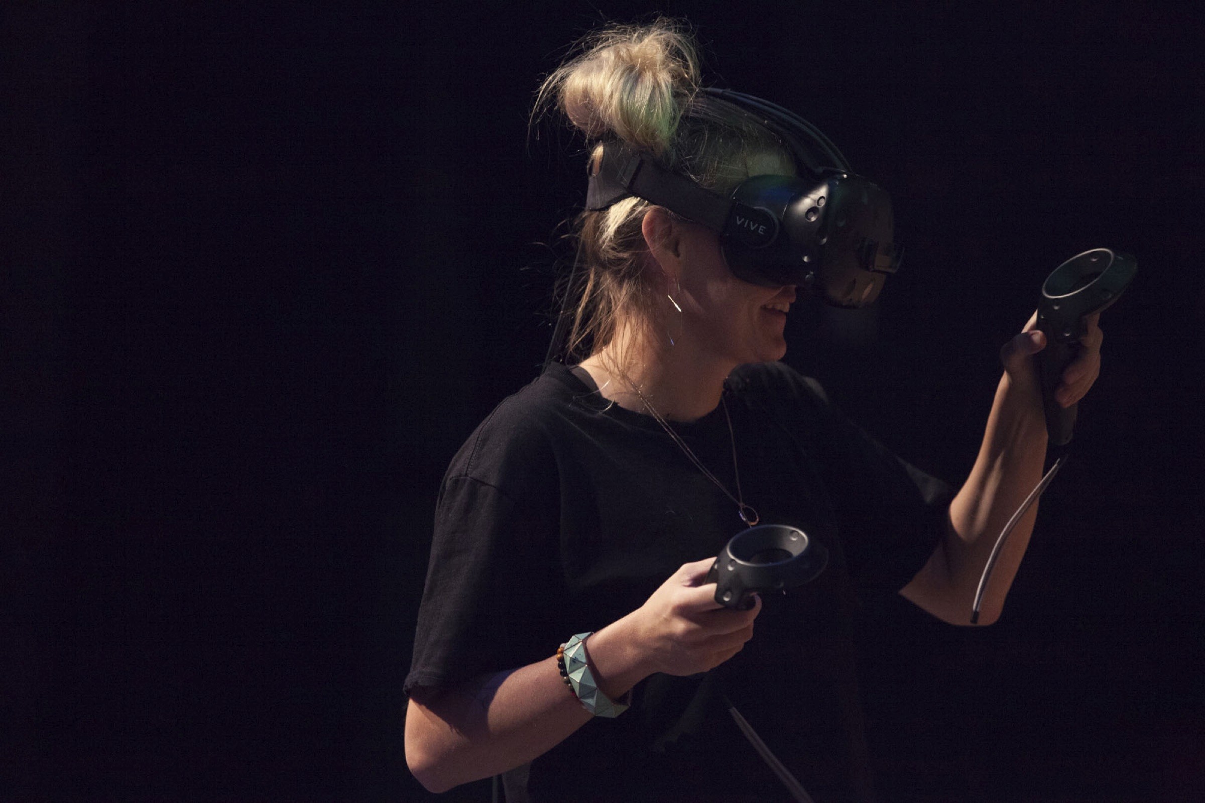 An attendee trying VR