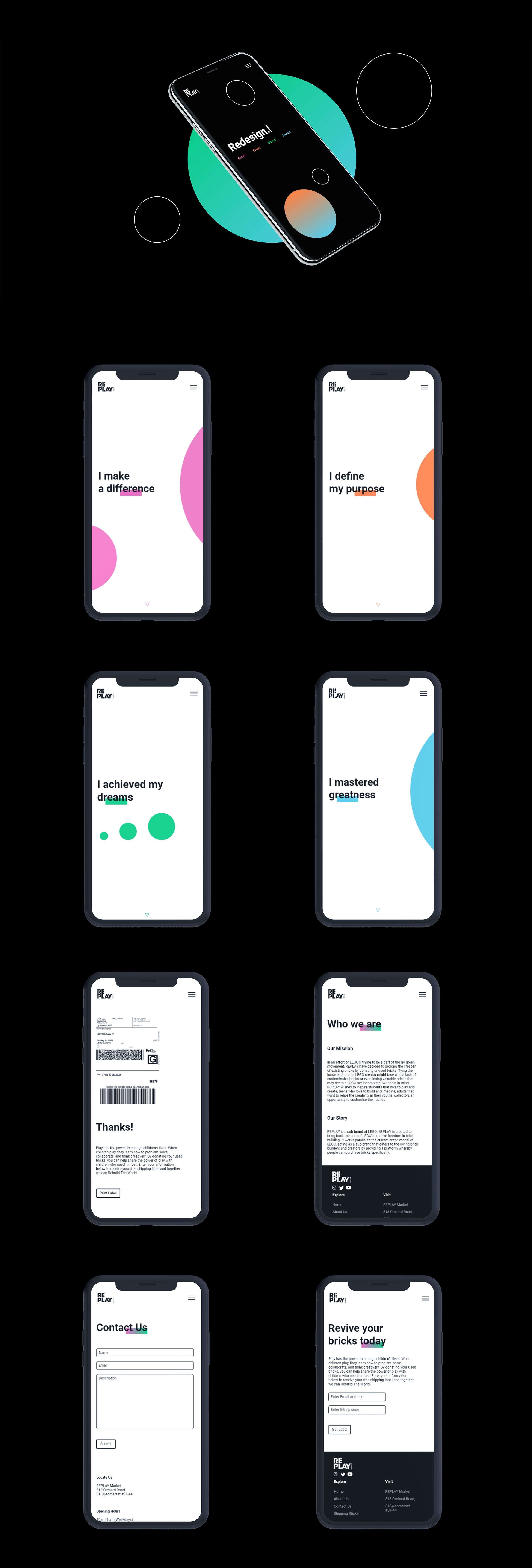Mobile screens of the brand's website