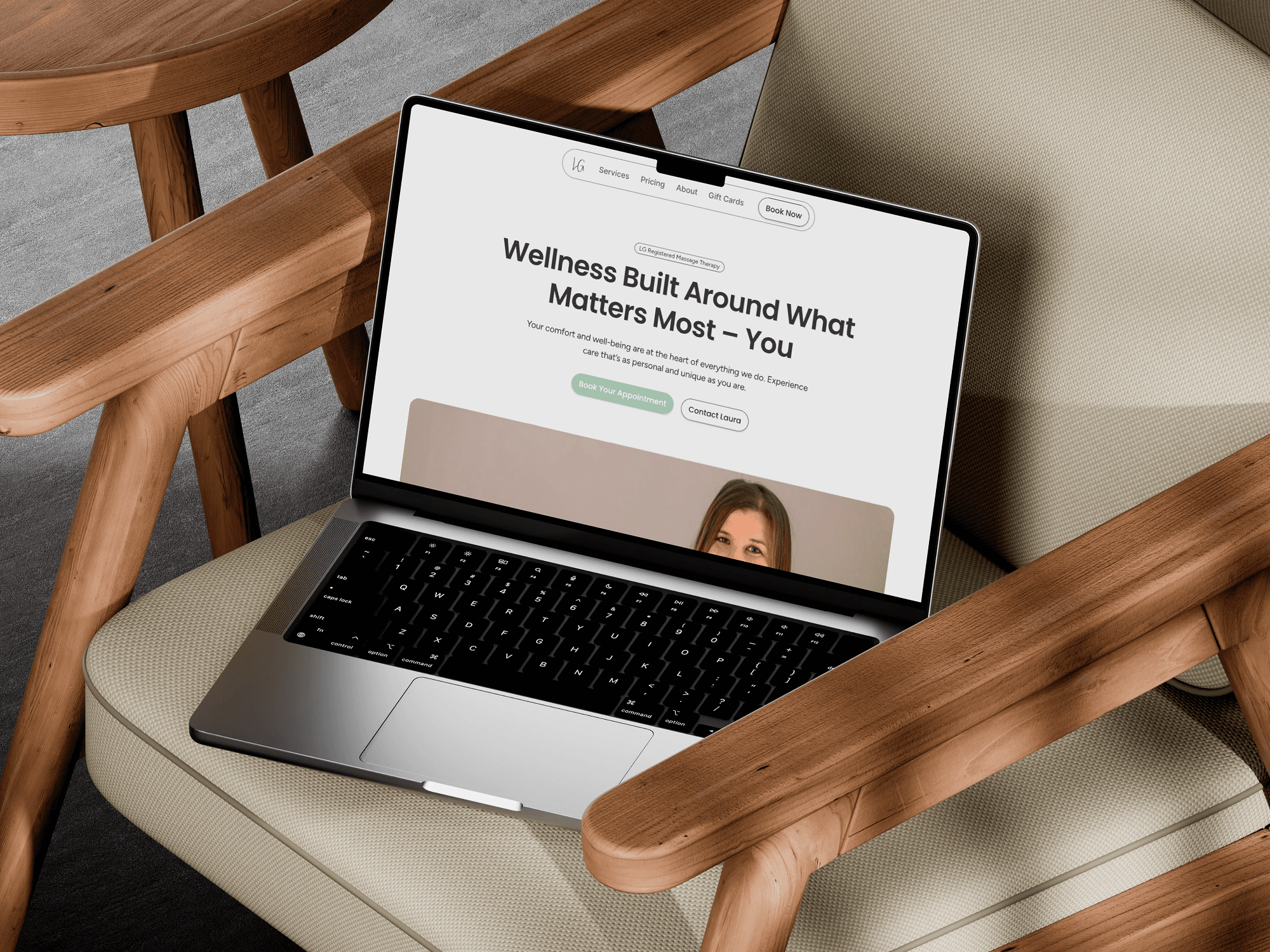 Device mockup of the hero section for Laura Green's website