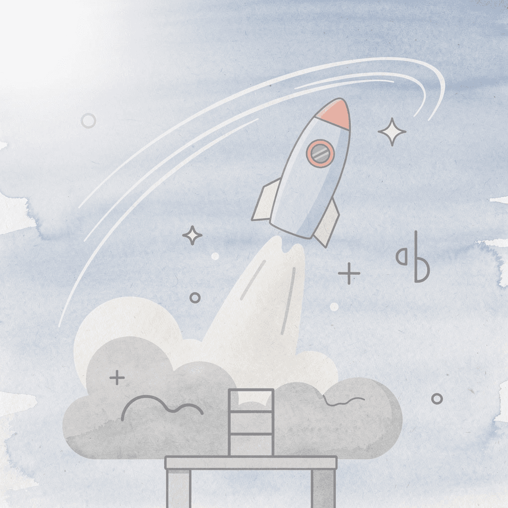 Scene illustration of a brand launching upward, representing swag bag exposure beyond a single event