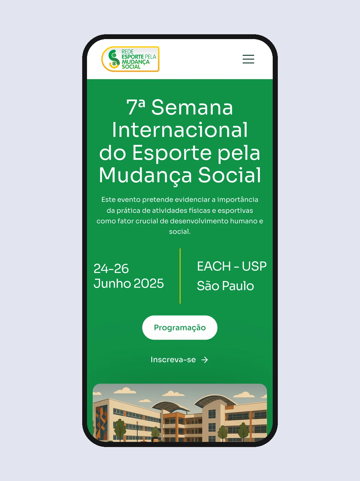 Página inicial do site da SIEMS 2025 no celular