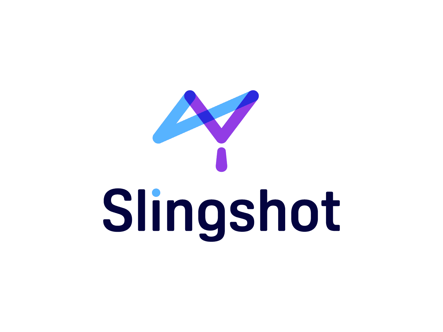 Slingshot logo: an abstract slingshot with a stretched band in blue and purple