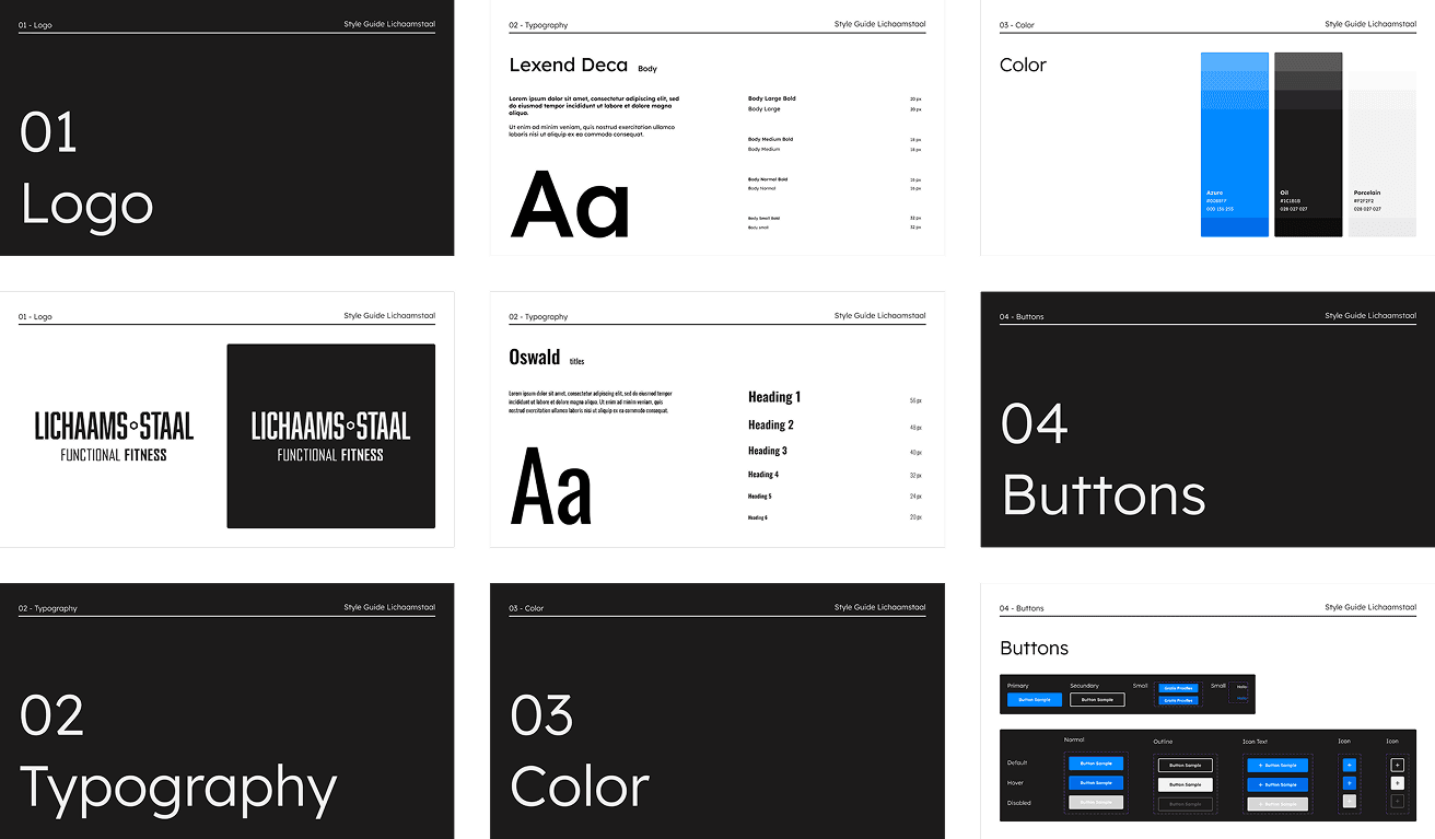 a styleguide containing nine different slides