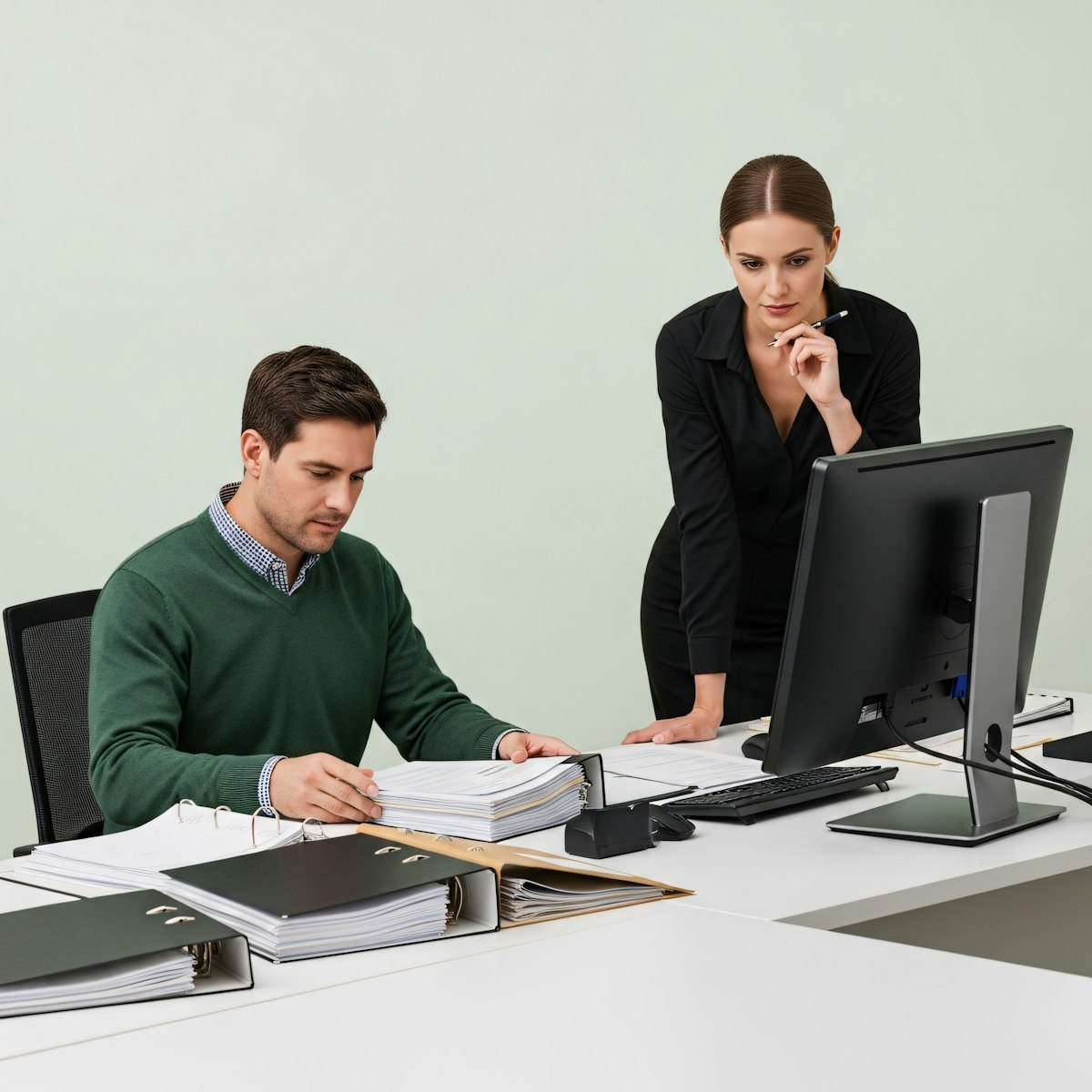 two women smiling in front of computer monitor