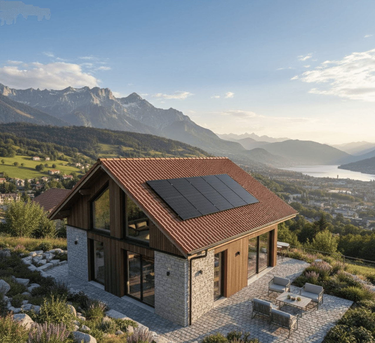 maison typique à Chambéry avec des panneaux solaires