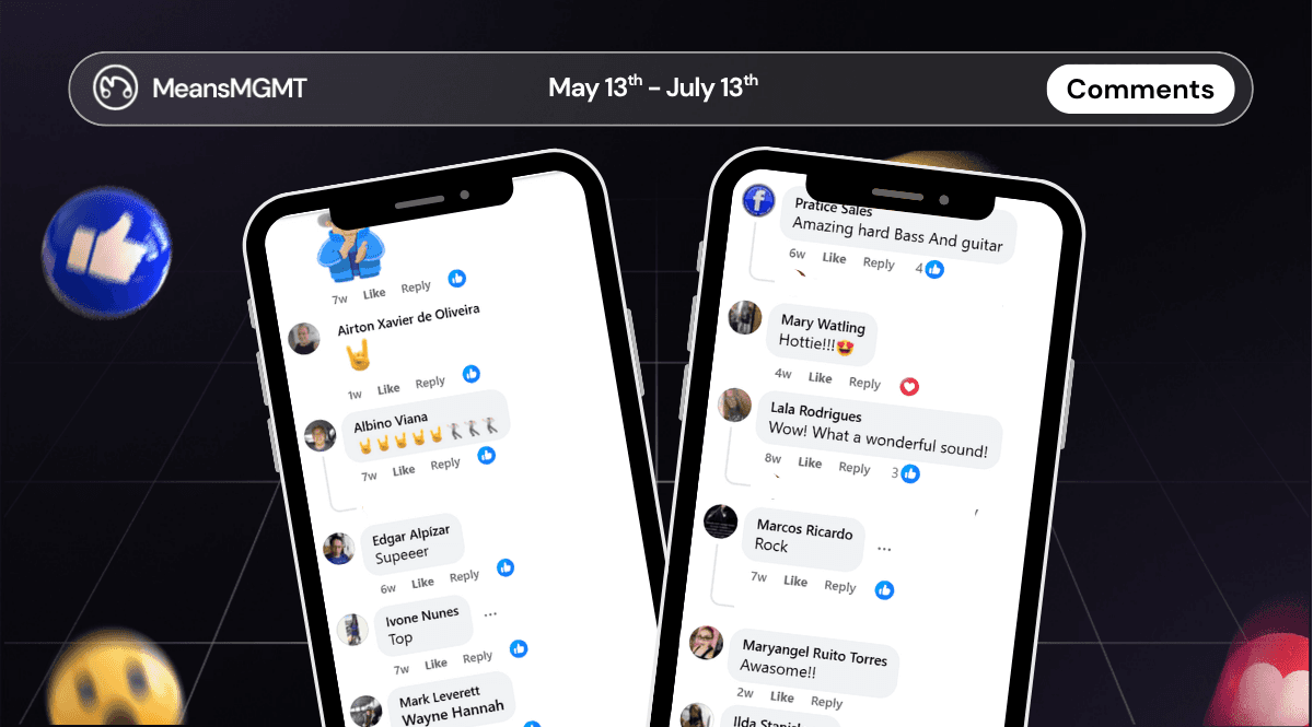 A collage of positive user comments from social media for the Rock/Indie artist's Spotify streaming campaign, showing strong fan support.