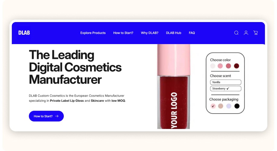 DLAB Cosmetics homepage.