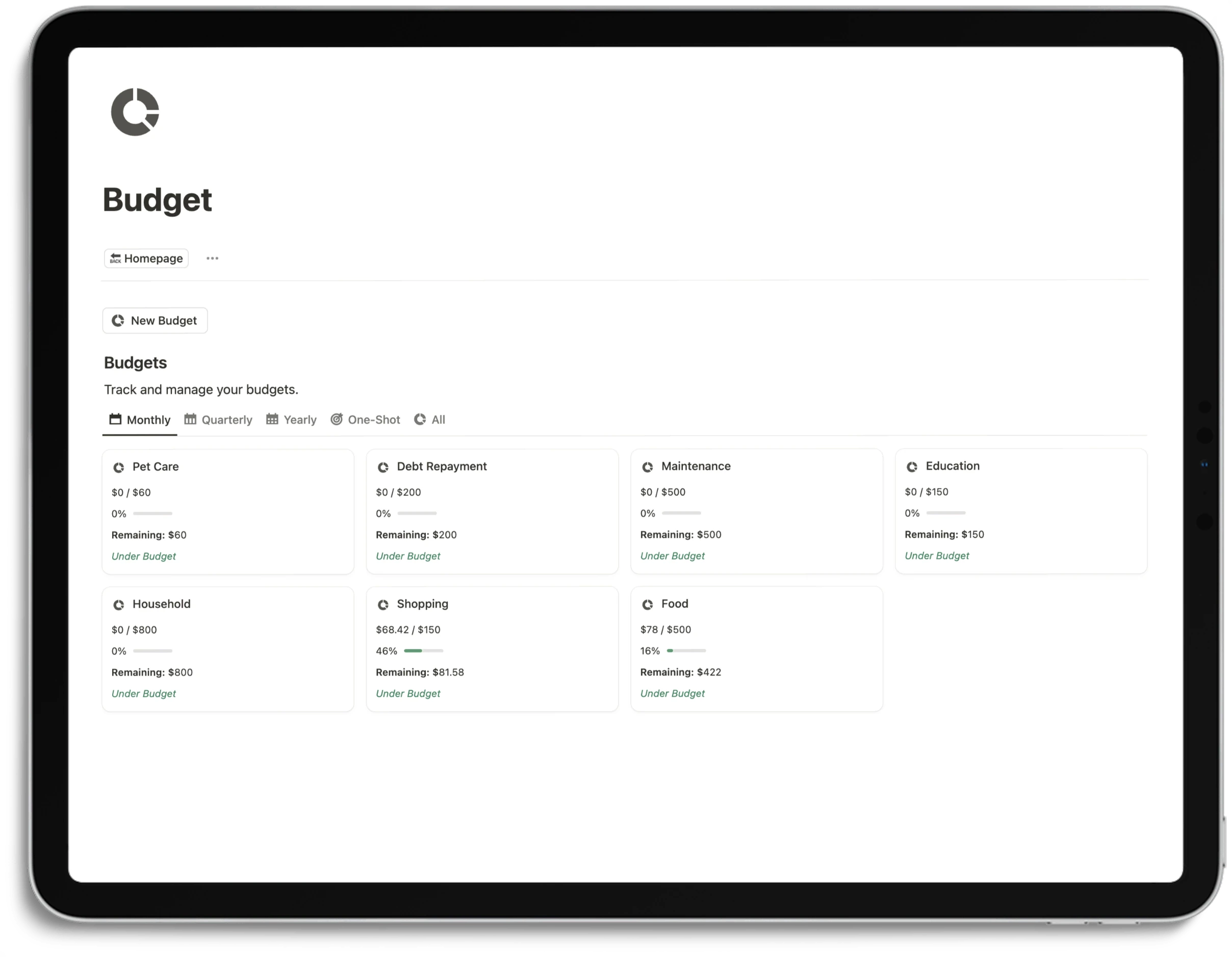 Notion Finance Tracker - Budget