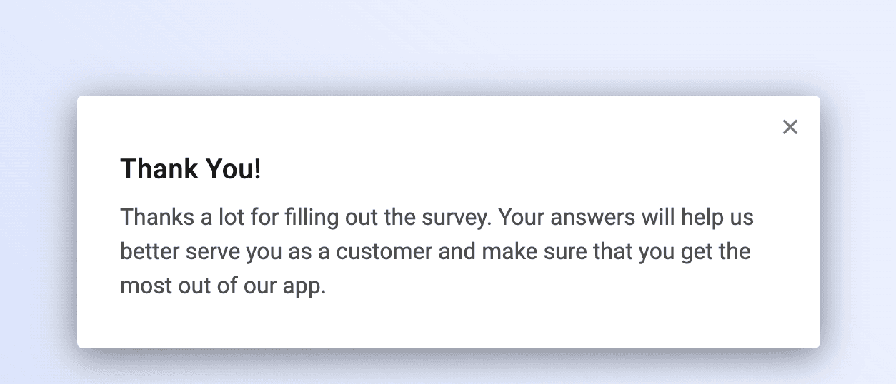 a thank you message after completing the survey