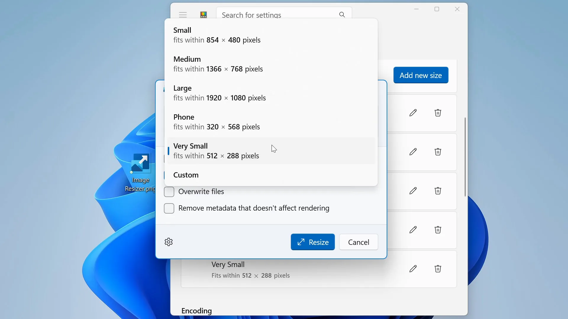 Image Resizer batch-resizing images from the right-click menu