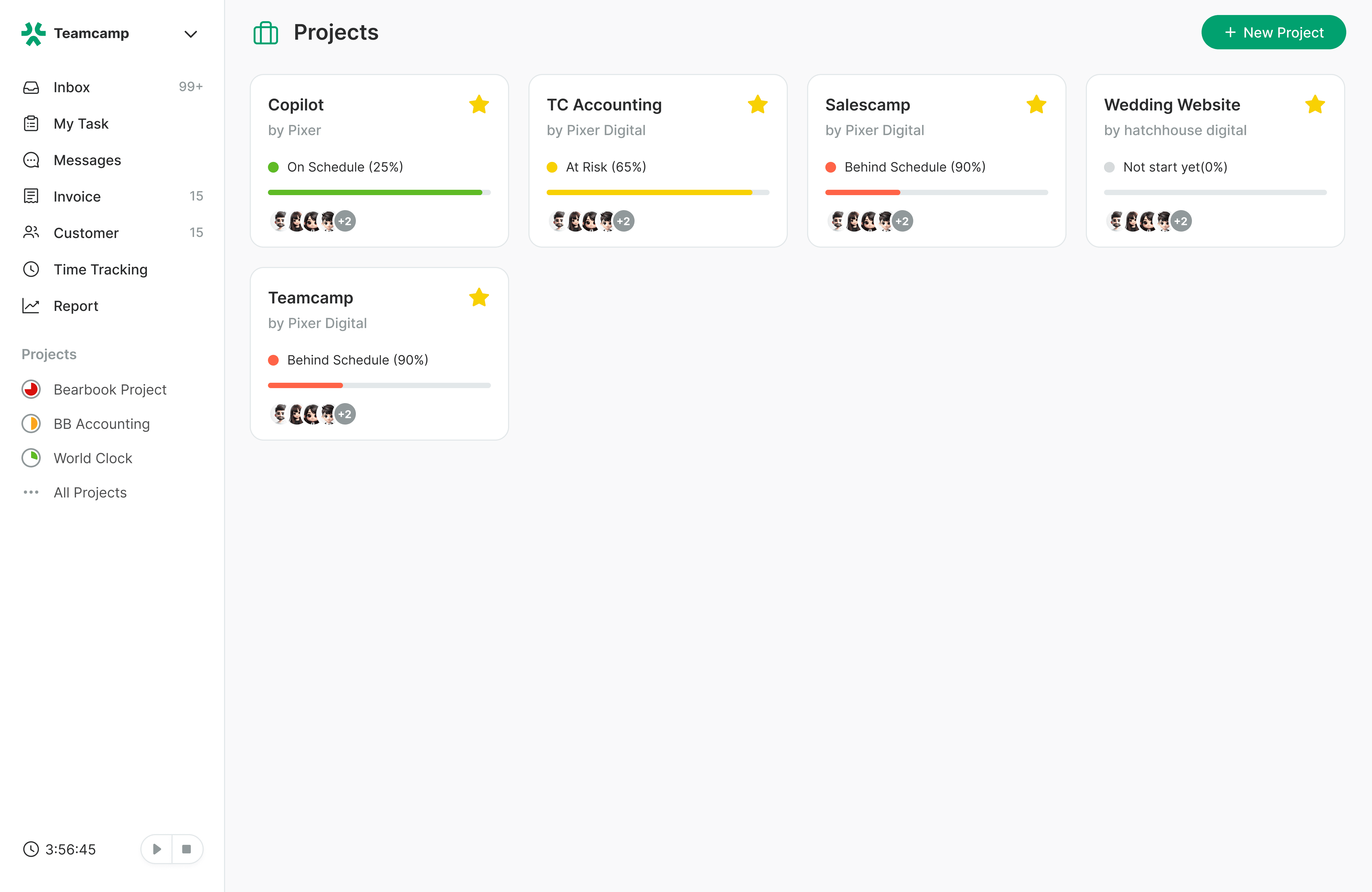 Teamcamp project management dashboard interface.