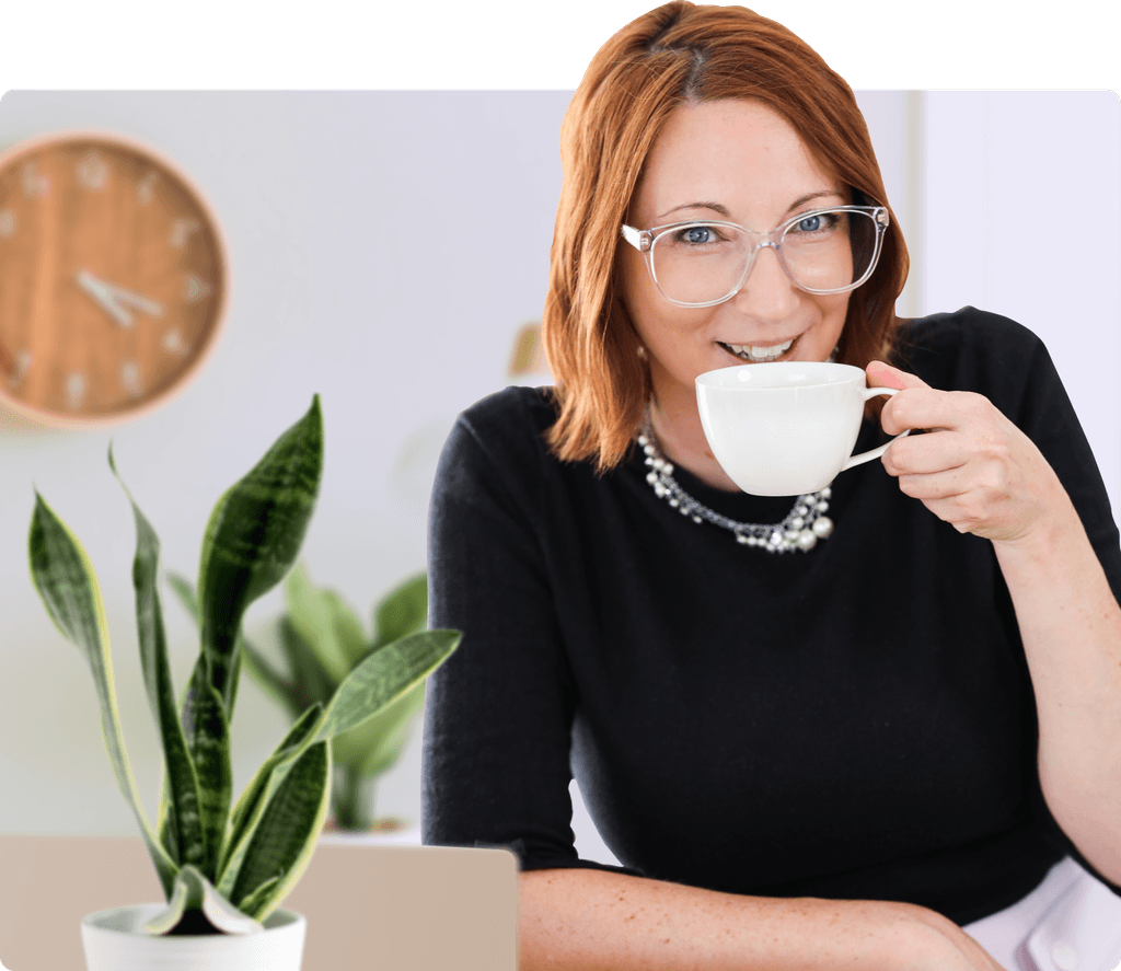 Stephanie with a mug