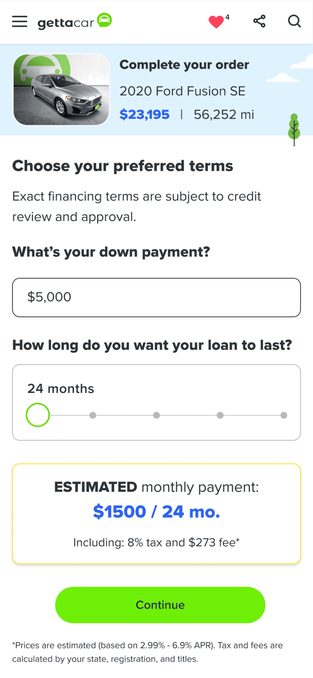 Checkout flow - choose your preferred payment terms