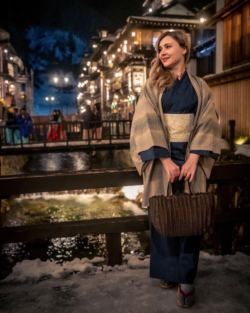 Sharla in Onsen Town wearing a kimono — Journey Japan eSIM