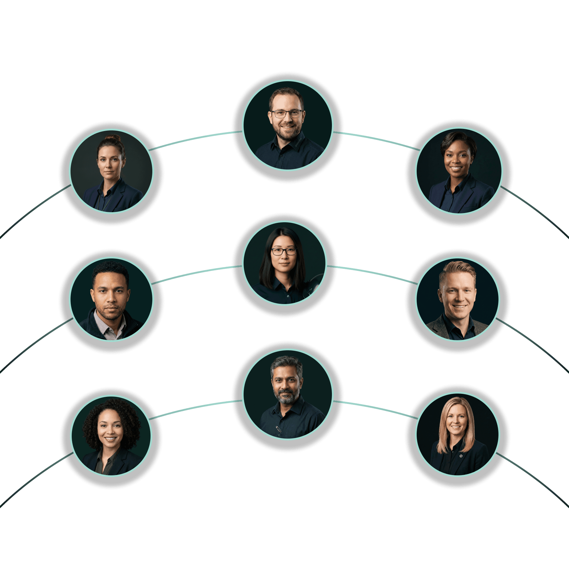 A network diagram featuring multiple nodes, each displaying a human figure, connected by lines.