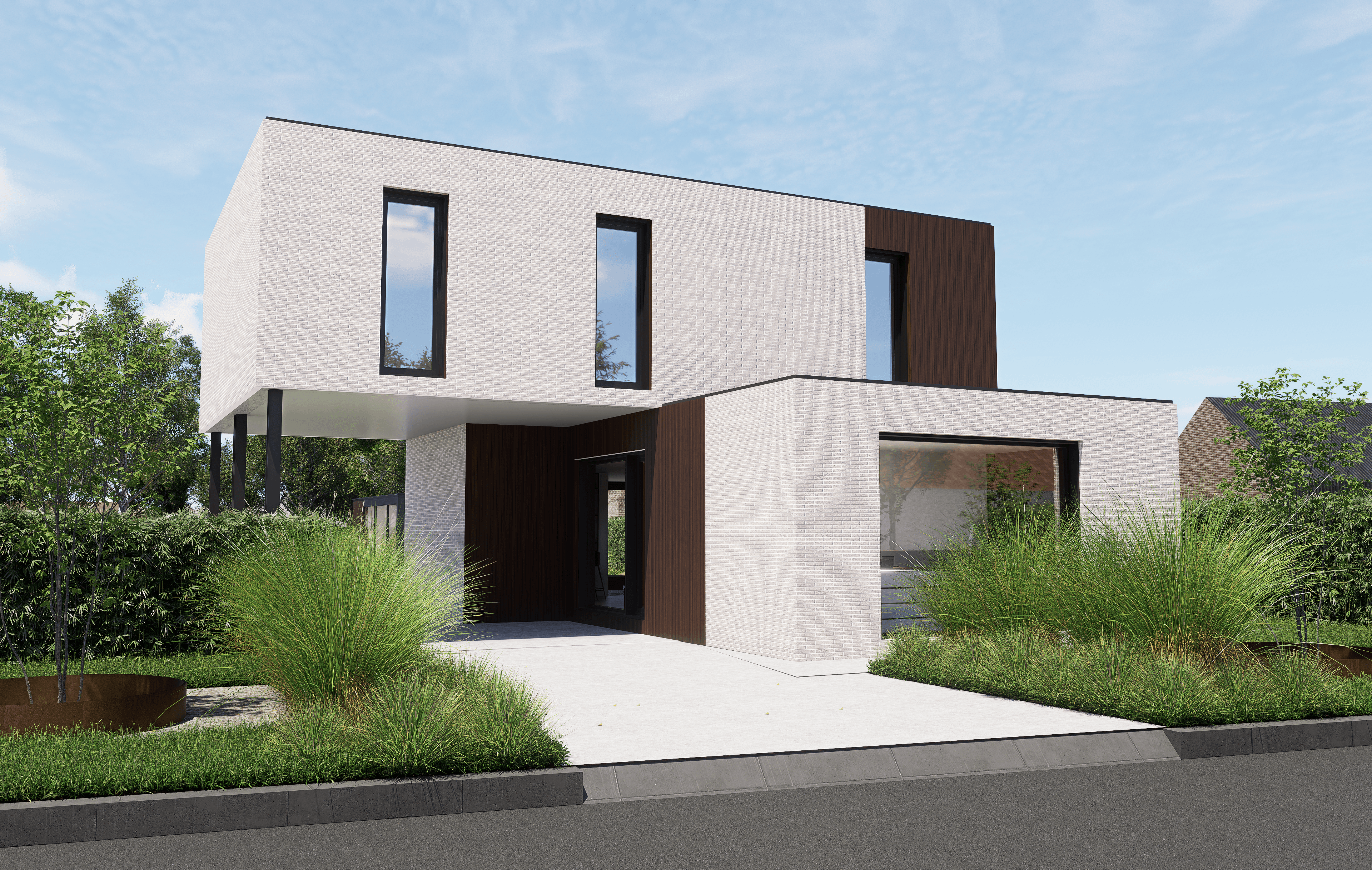 hub 188 gevel met steenstrips en hout