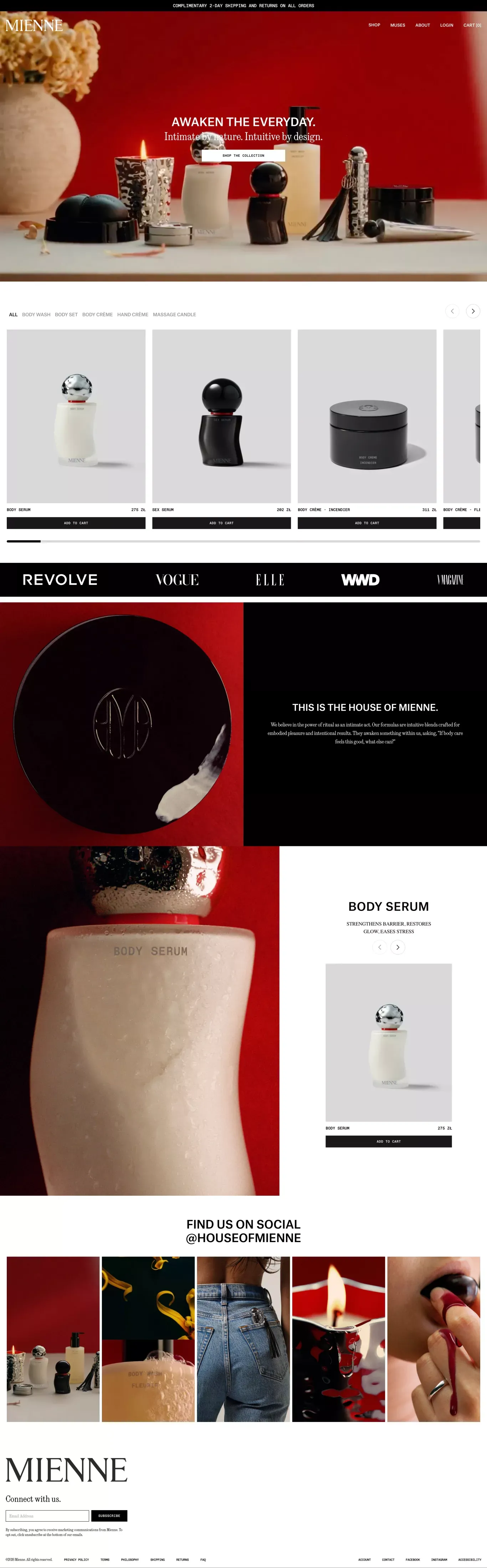 Mienne ecommerce page screenshot showcasing Beauty and Ecommerce design