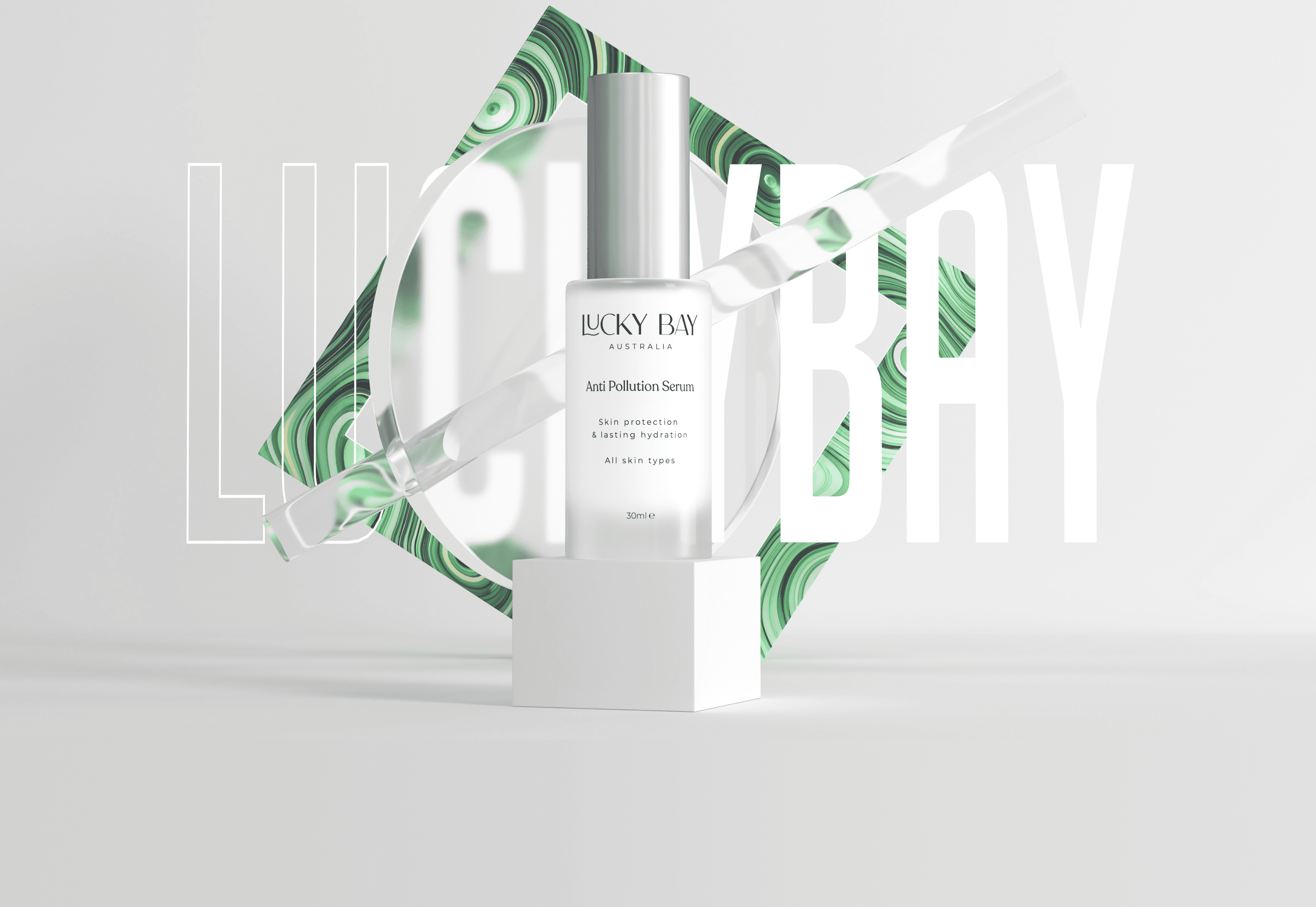 Black cosmetic product bottle against a dark background