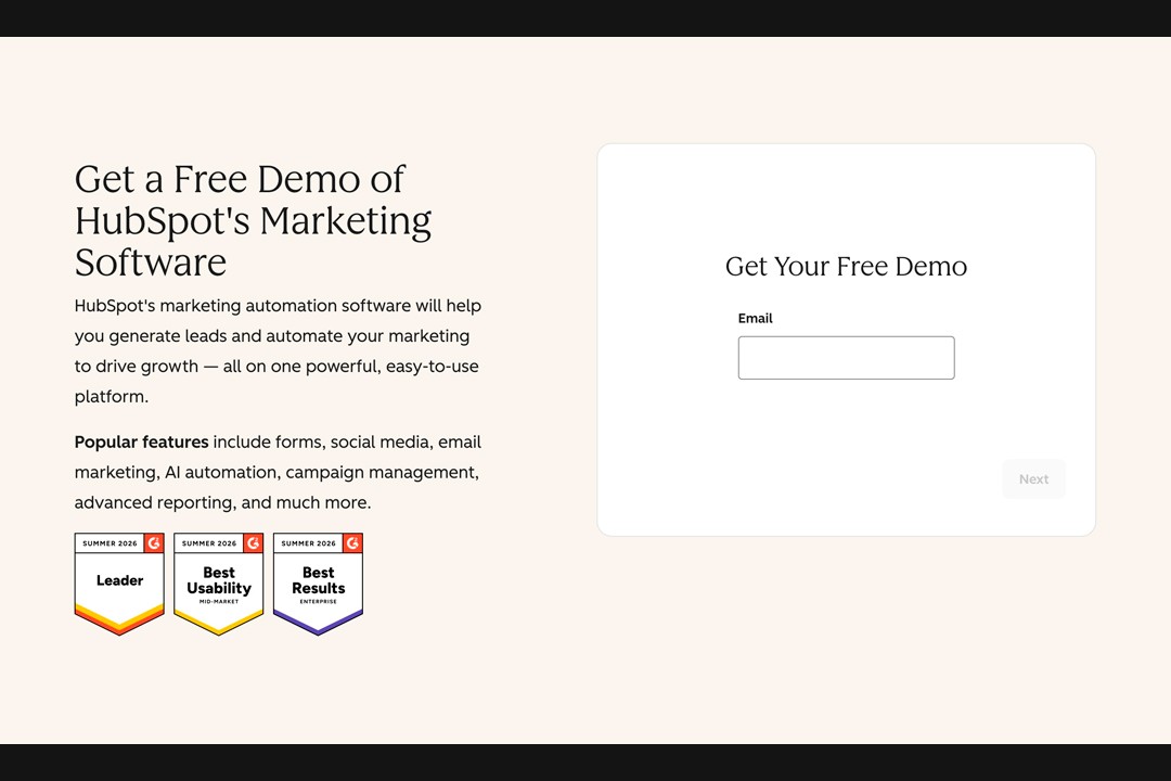 Example of a high converting landing page from HubSpot