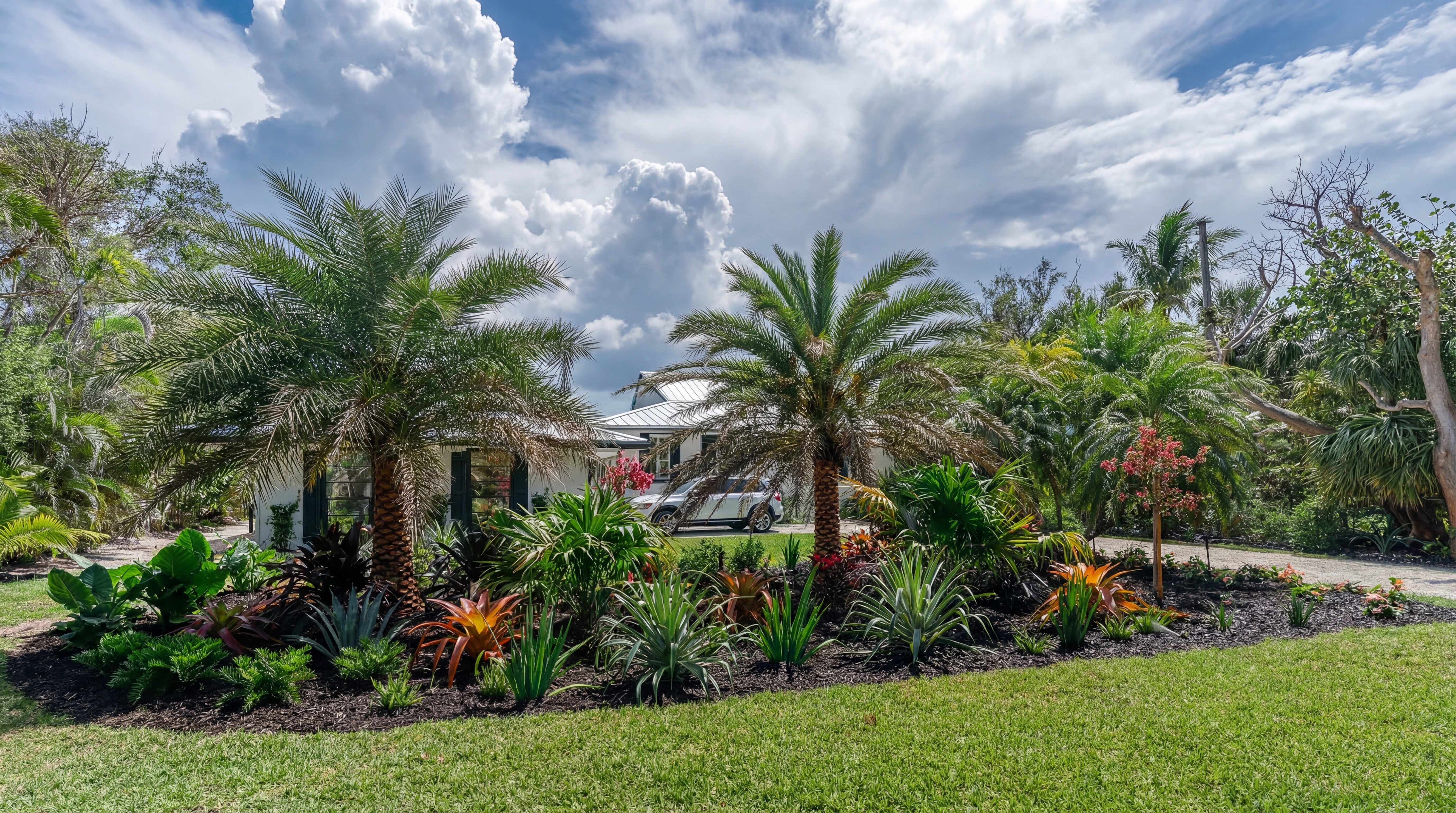 Sylvester Palm trees with tropical landscape