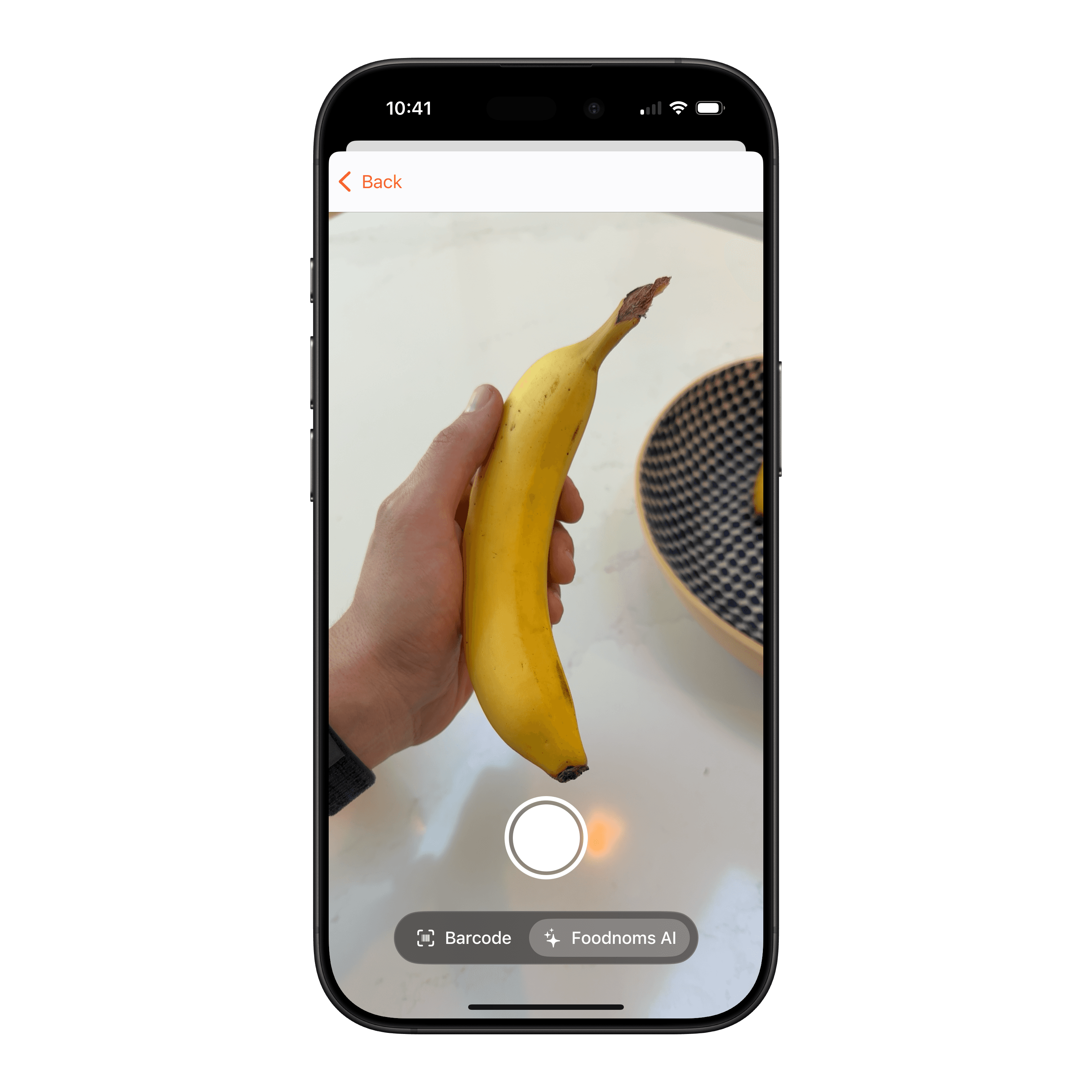 Toggle between scanning barcodes and taking pictures for Foodnoms AI analysis