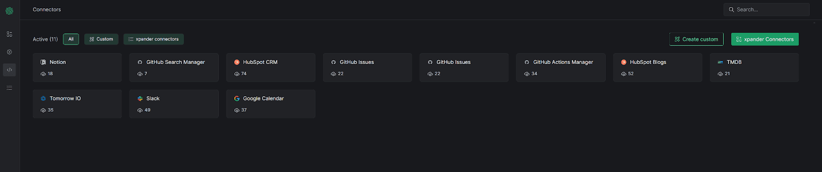 A screenshot showing xpander AI Console connectors enablement.
