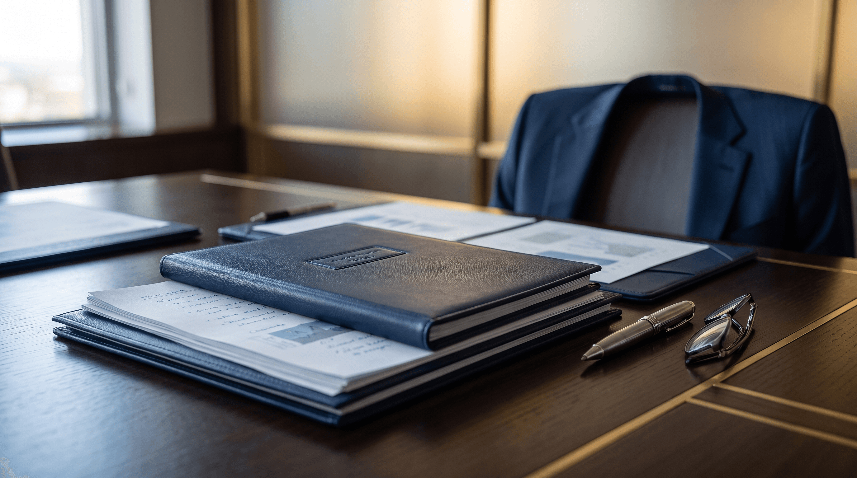 Strategic sourcing documents arranged for review.