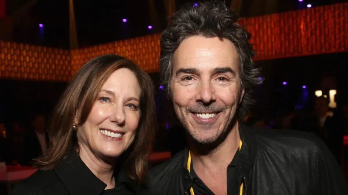 Lucasfilm President Kathleen Kennedy standing alongside director Shawn Levy