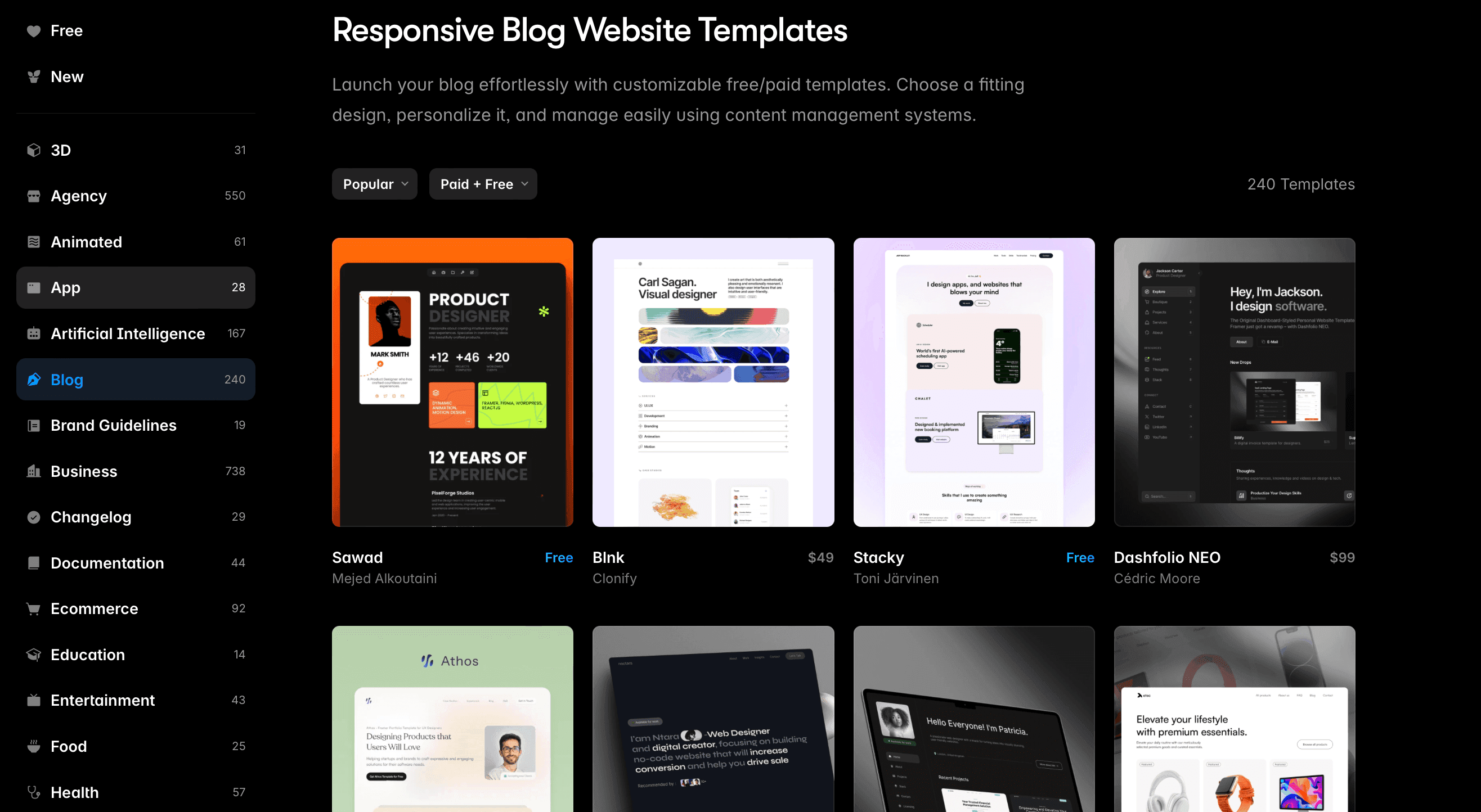 Templates for building blog website by using framer