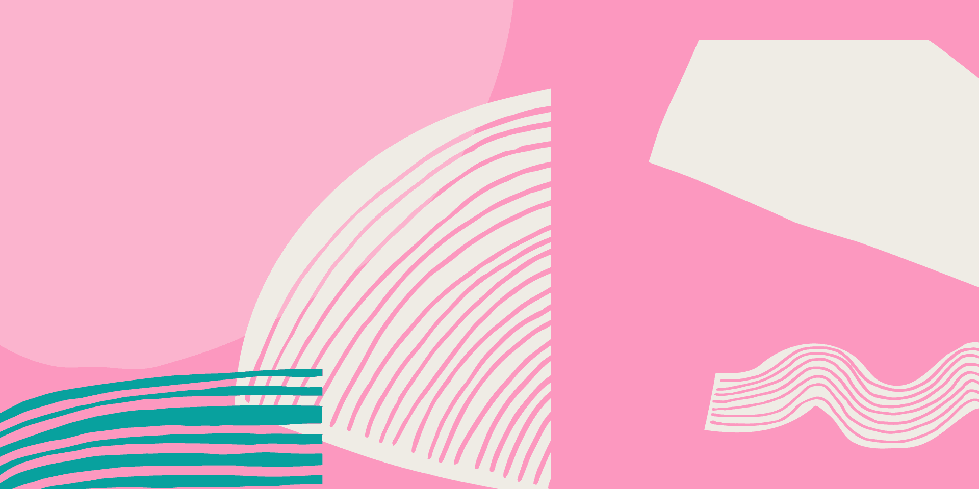 Abstract pink geometric illustration with curved arcs, stripes, and irregular shapes