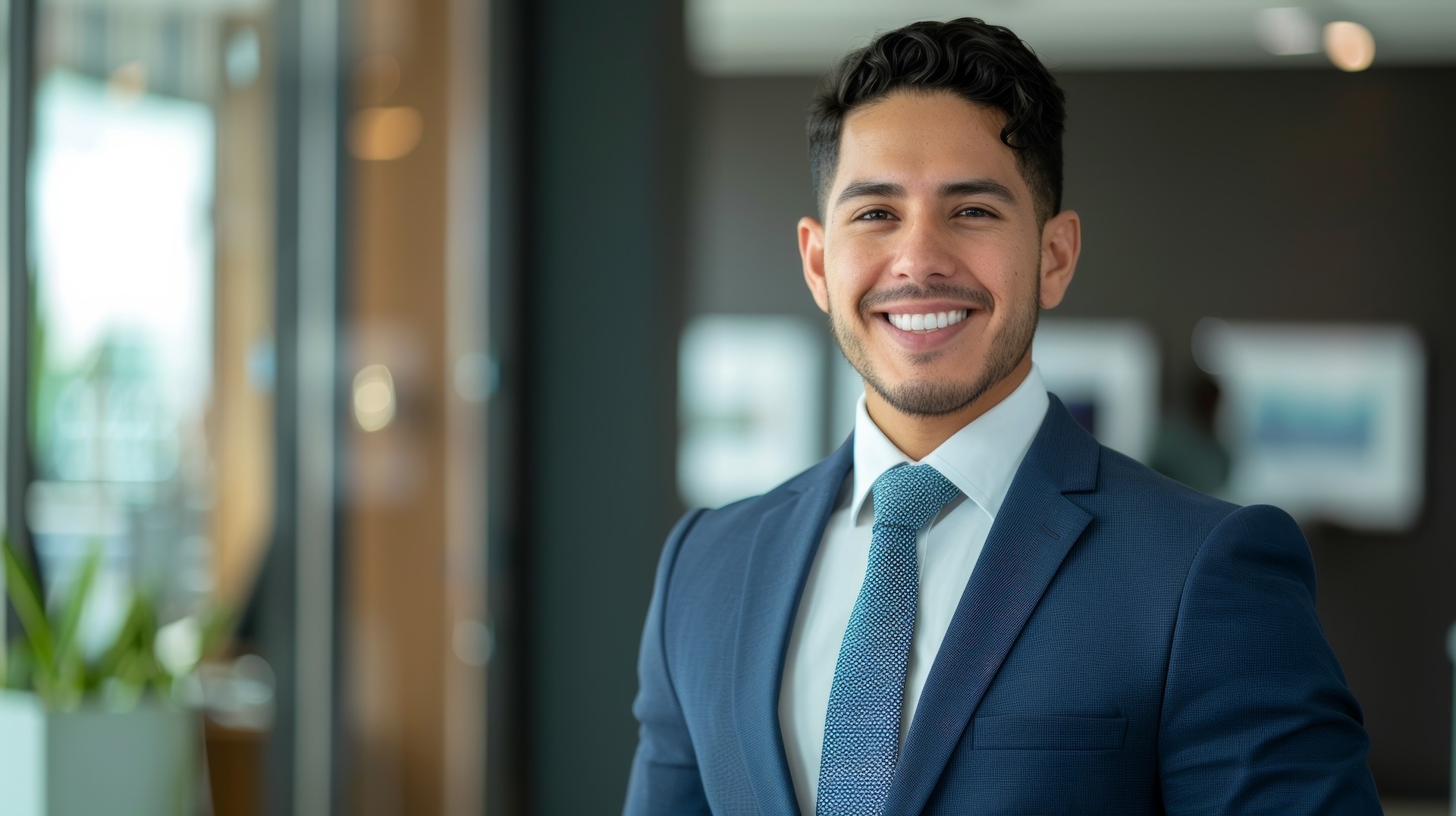 Smiling professional man in a suit with a testimonial praising Inway for integrity, accountability, and expertise.