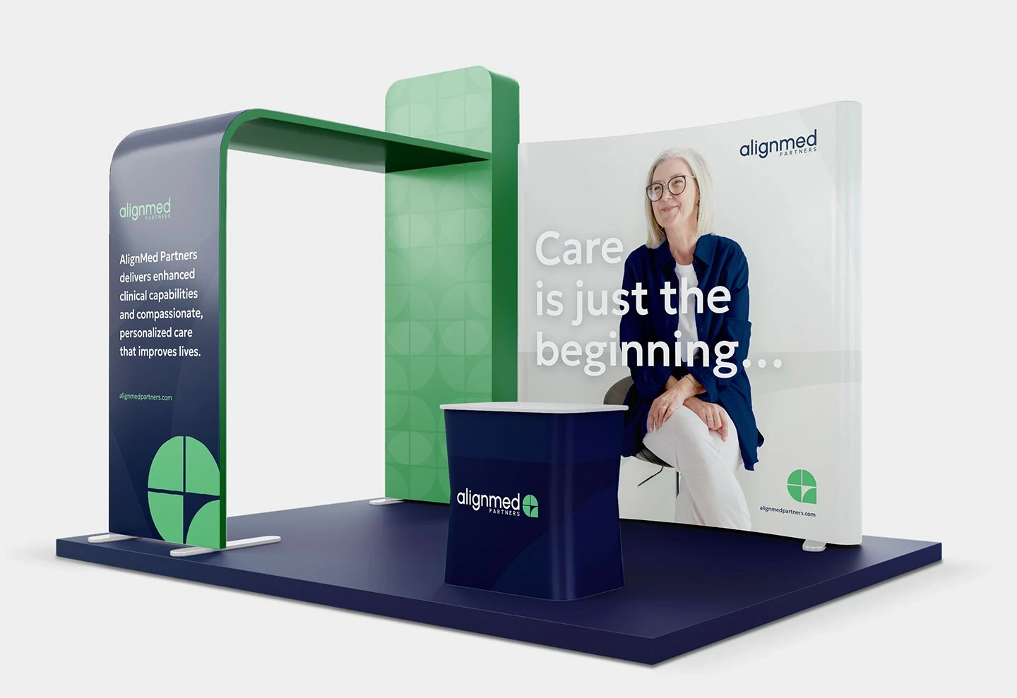 An immersive application of the brand architecture in a high-density B2B environment. The trade show experience translates the digital value proposition into physical space, allowing prospective partners to step inside the "Trust Architecture" and engage directly with the clinical leadership team.