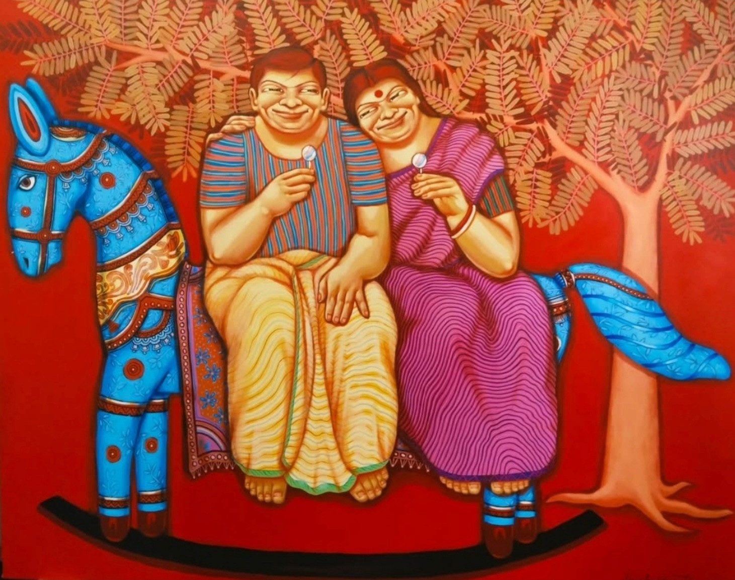 herd of sheep on road painting