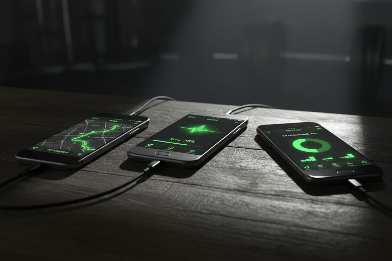 Smartphones showing fitness apps