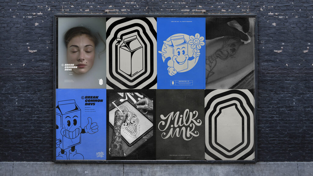 Imagem mostra a aplicação do novo universo visual da Milk Ink.