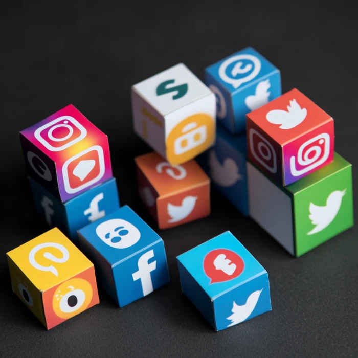 social media icons as cubes or building blocks