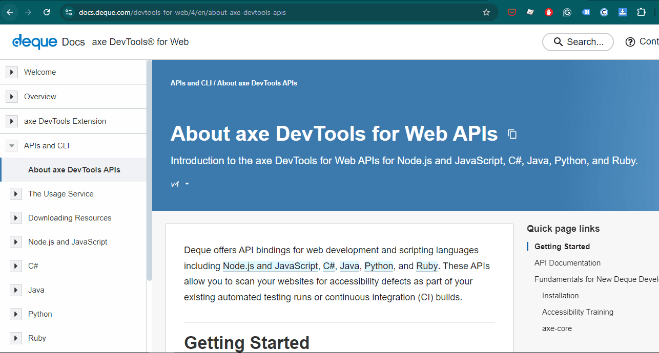 aXe Accessibility Testing API