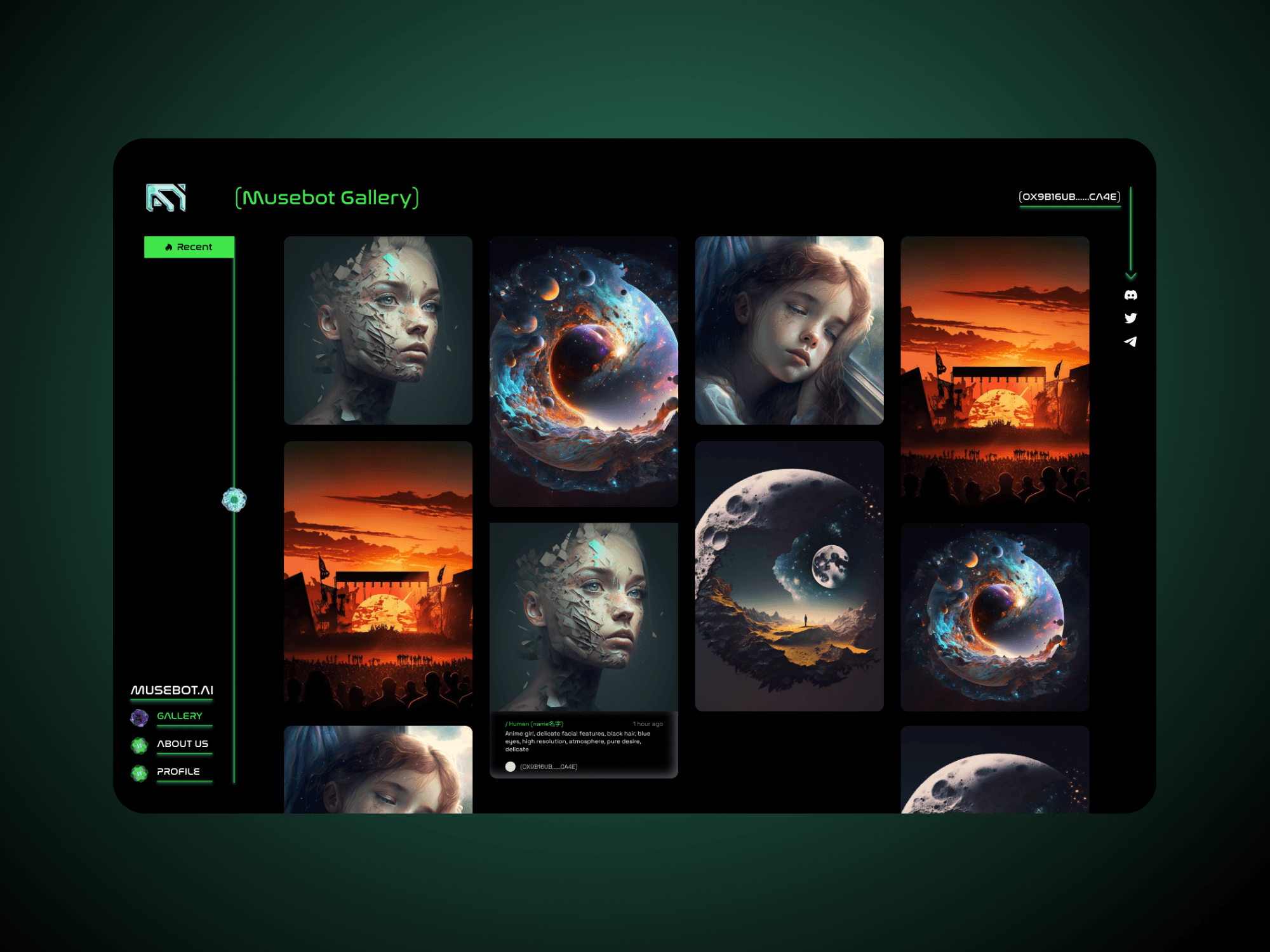 Website design for MuseBot.AI by VaporAviator, integrating bold visuals and smooth navigation to enhance user interaction on the NFT platform.