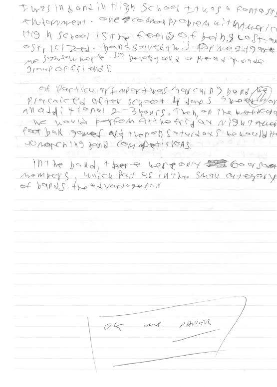 another example of illegible dysgraphic handwriting